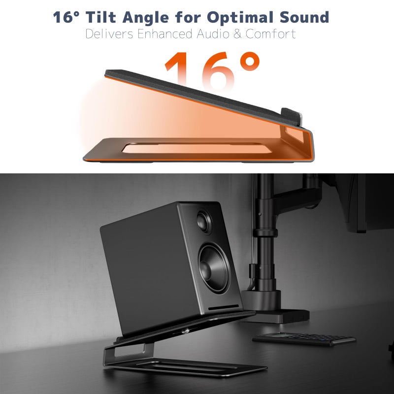 Putorsen Desk Speaker Stands With Anti-Vibration Pads, Holds Up To 22 Lbs, Compact 3""-4"" Studio Monitors, 16 Tilt Angle, Space-Saving Stands For Pc Speakers (Pair) - Image 4